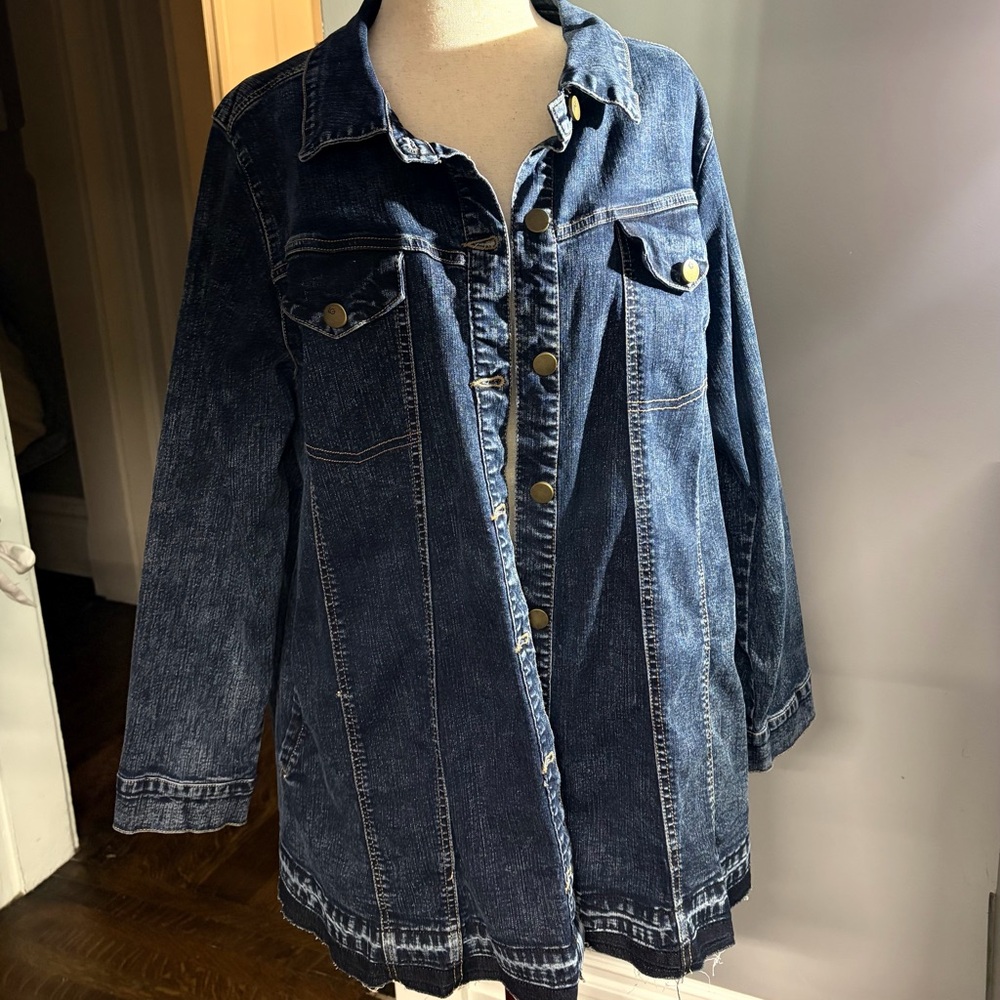 LOGO Lori Goldstein Denim Jacket Size 22W Dark Wash Button Up‎ Pockets Women's